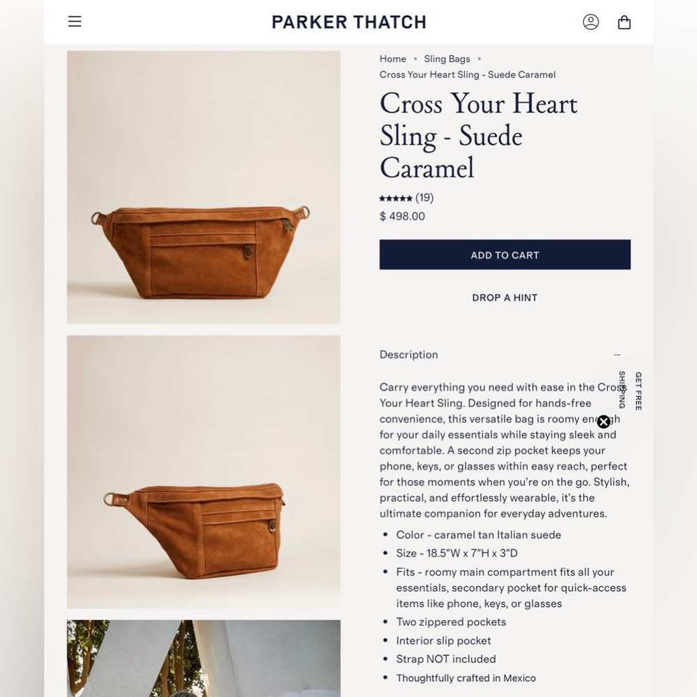 Parker Thatch Caramel Suede Sling Bag